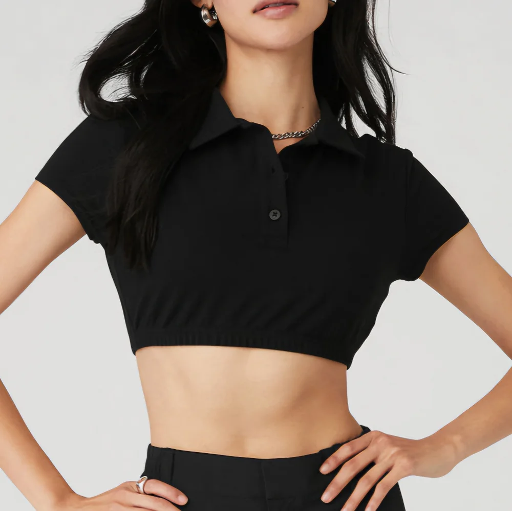 alo Yoga Prestige Crop Polo in Black sz  SMALL